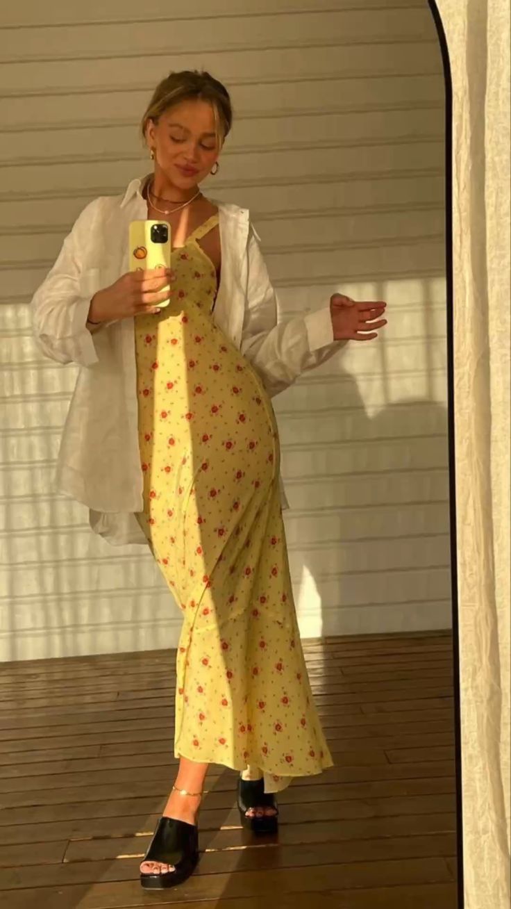 Yellow Floral Sundress with Breezy White Shirt